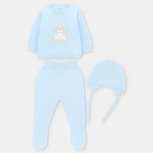 CONJUNTO DE PUNTO JUBÓN, POLAINA CAPOTA OSO