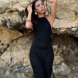 Vestido punto croché Lurex halter