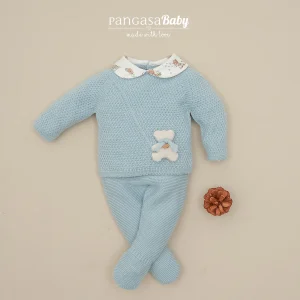 CONJUNTO JUBON Y POLAINA CUELLO BEBE OSITO AZUL