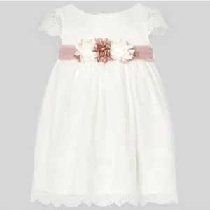 VESTIDO CEREMONIA TUL PLUMETI CON CINTURÓN FLORAL