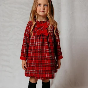 VESTIDO NIÑA TEJIDO ESTRUCTURADO ROJO CON LAZOS